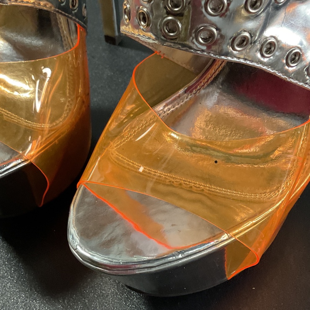 Silver Platform Heels with Orange Transparent Str… - image 10